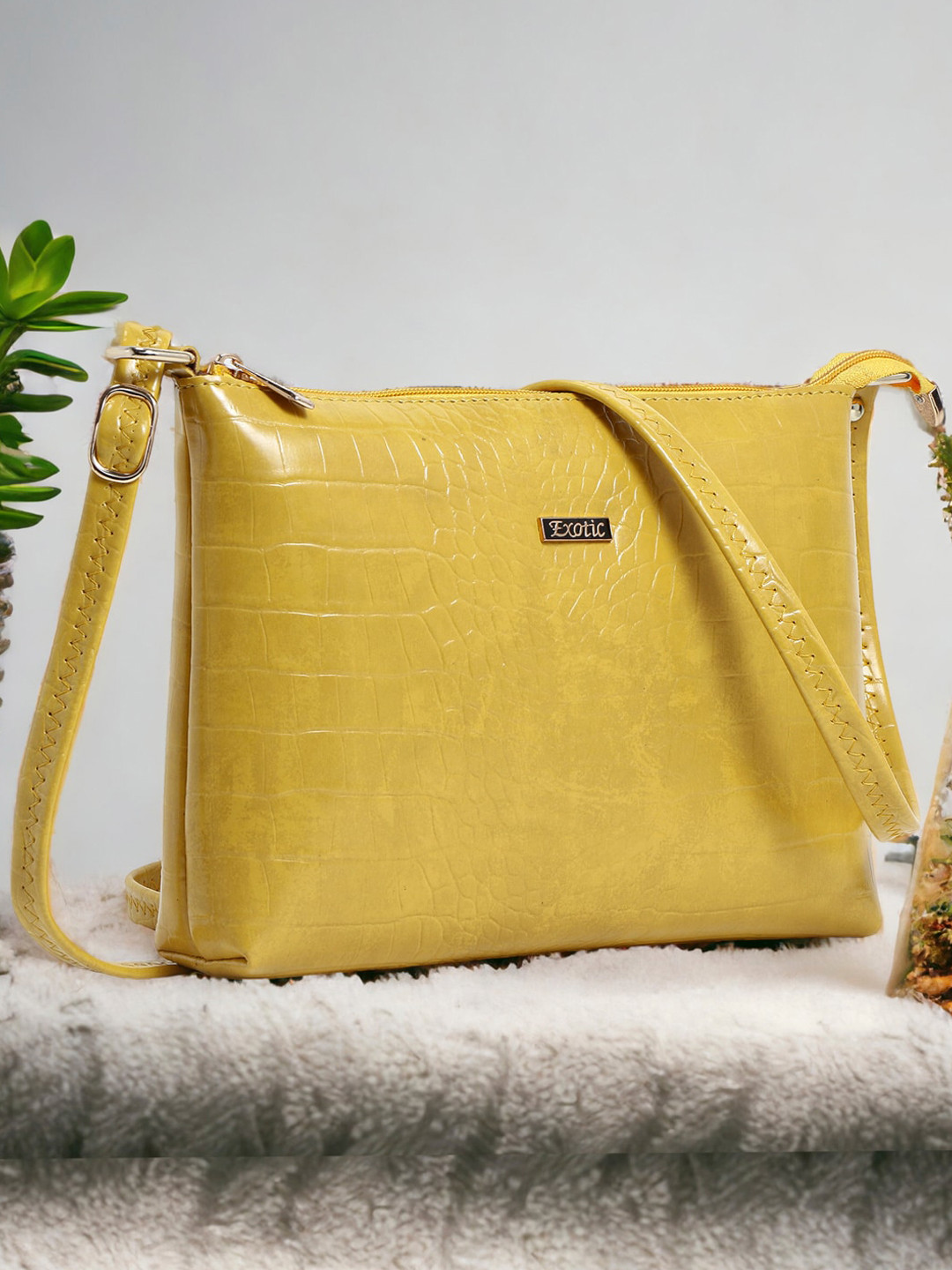 

Exotic Yellow Textured Structured Sling Bag