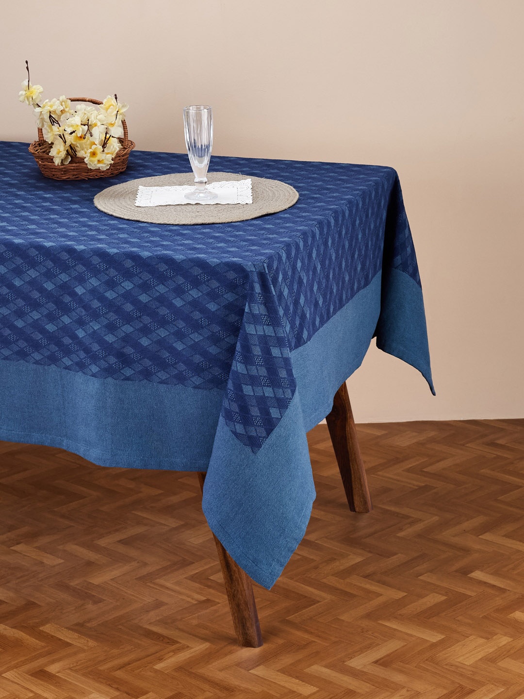 

Fabindia Blue Self-Design Cotton Rectangular 4-Seater Table Cover
