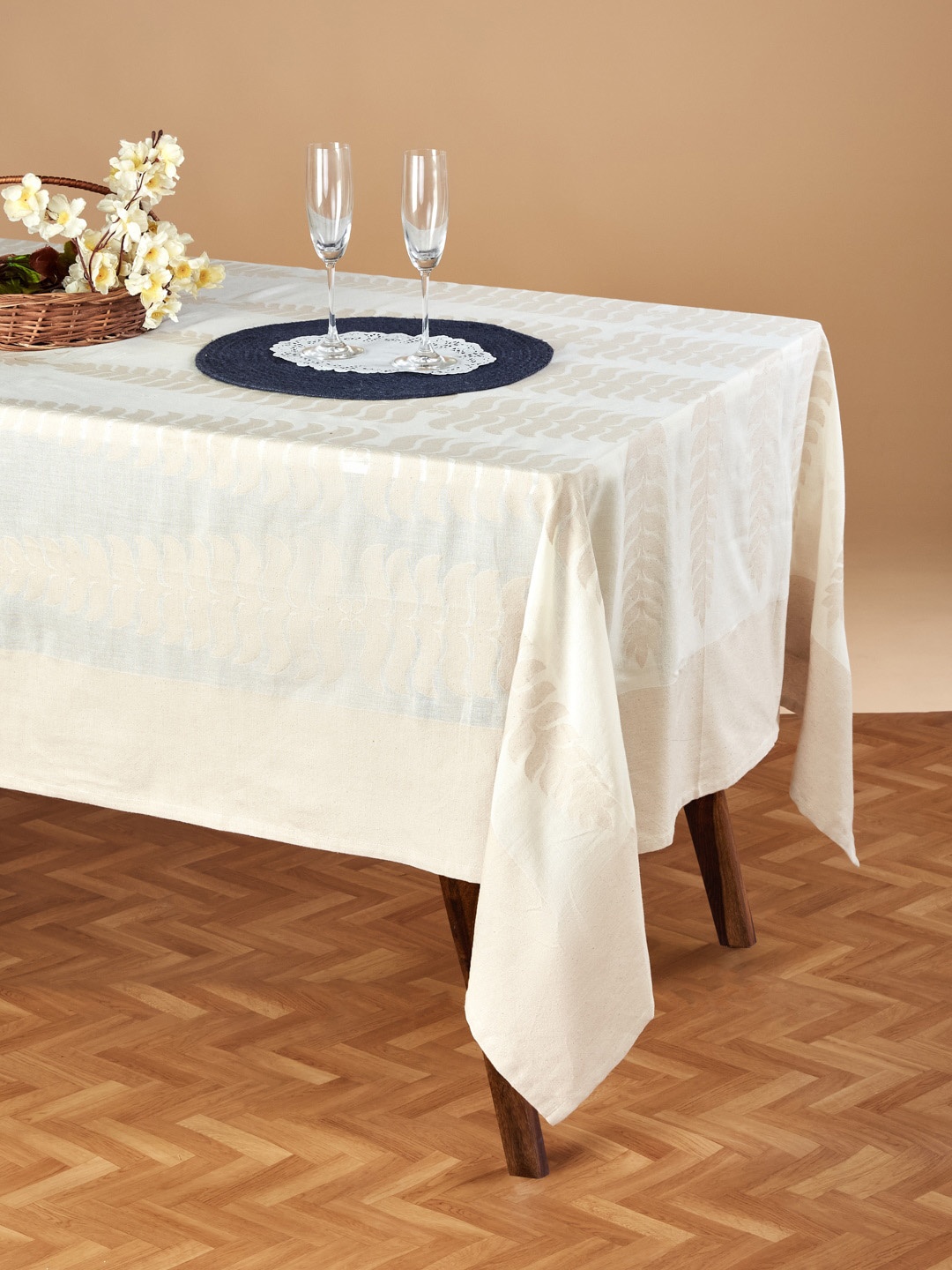 

Fabindia Off White Self-Design Cotton Rectangular 8-Seater Table Cover