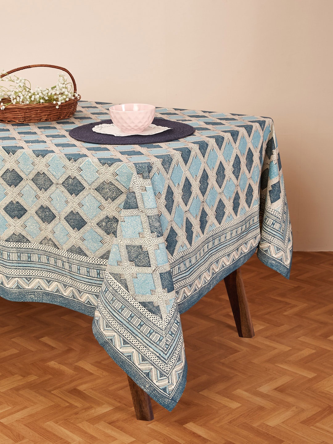 

Fabindia Blue & Beige Self-Design Cotton Rectangular 6-Seater Table Cover