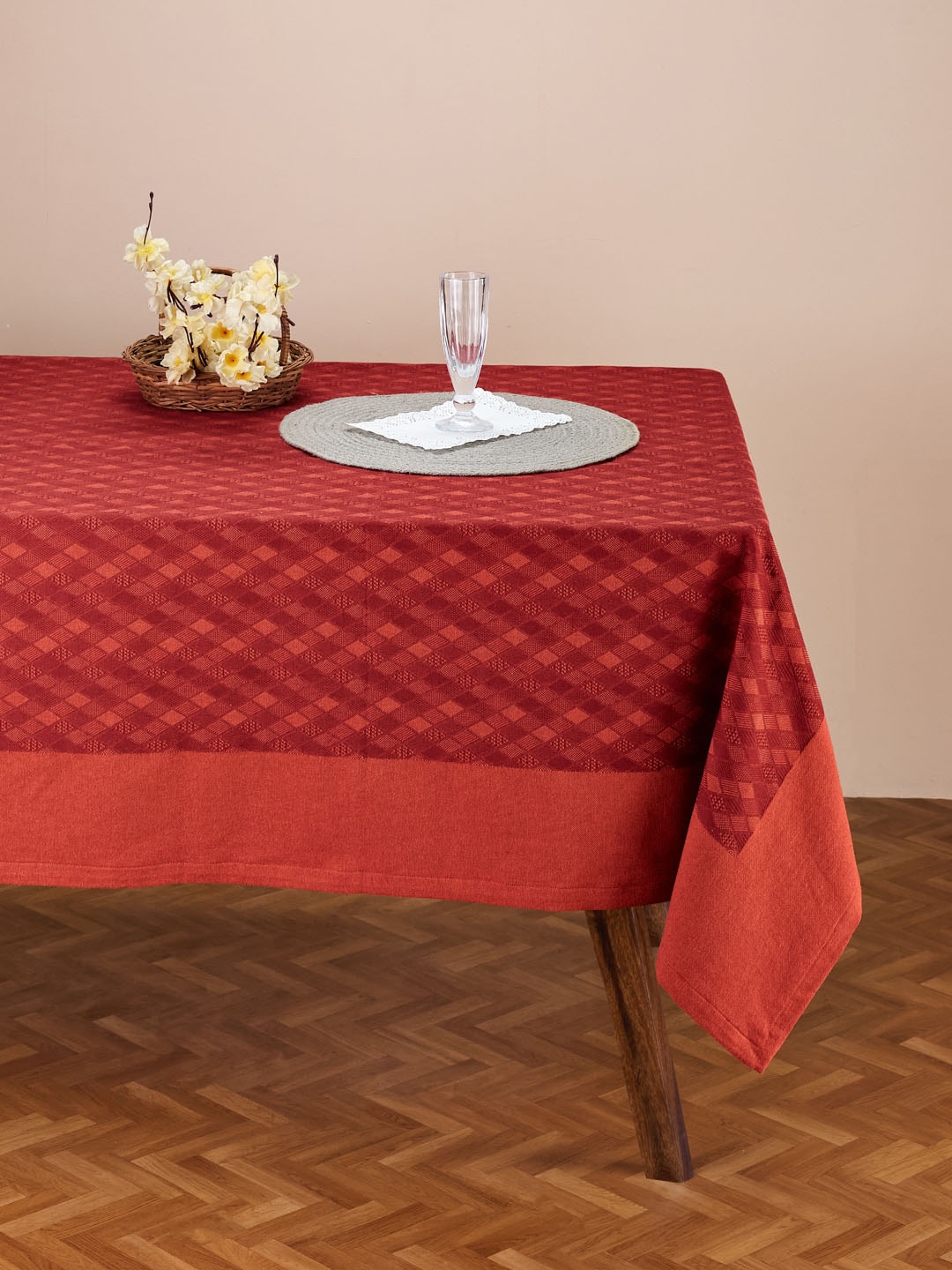 

Fabindia Red Self-Design Table Cover