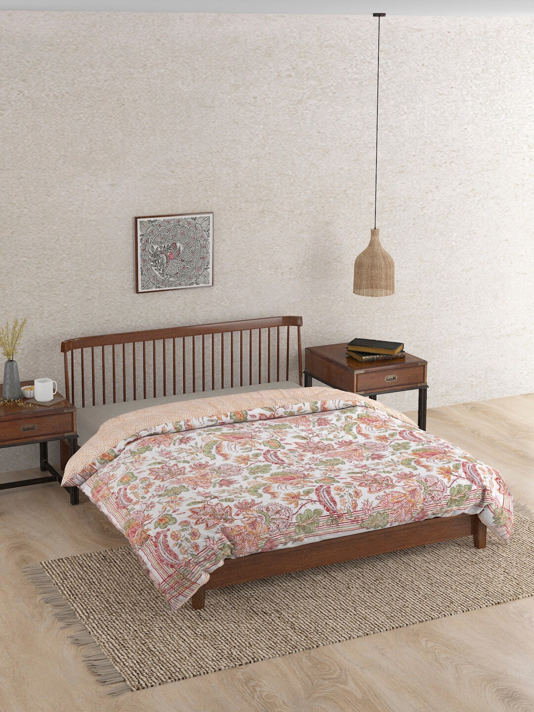

Fabindia Pink & White Floral Mild Winter Cotton Single Bed Quilt