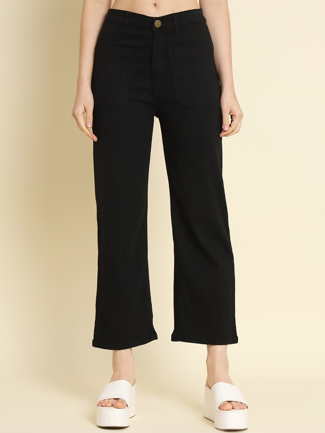 

AngelFab Women Jean Straight Fit High-Rise Clean Look Stretchable Jeans, Black