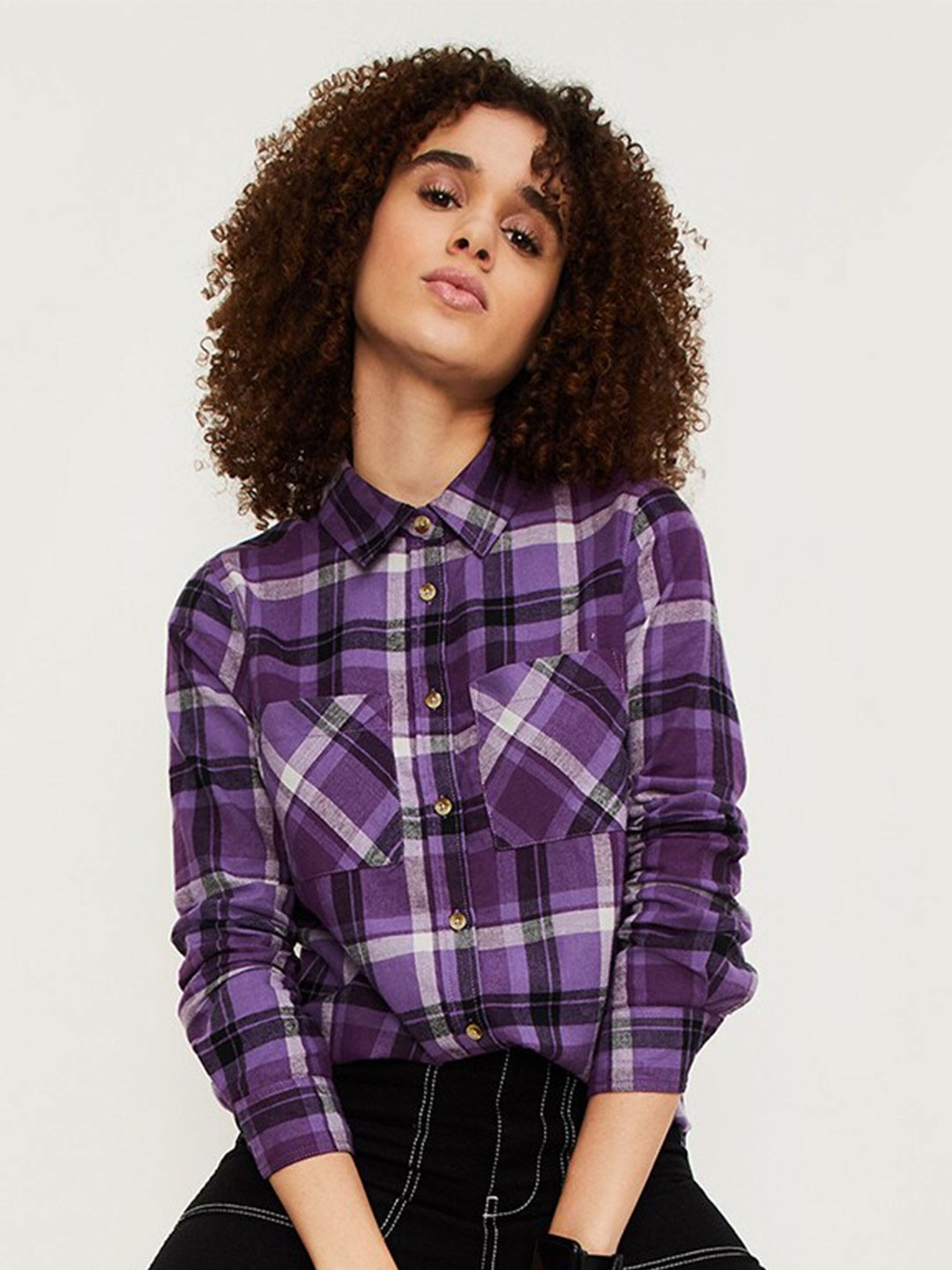 

max Tartan Checks Pure Cotton Casual Shirt, Purple