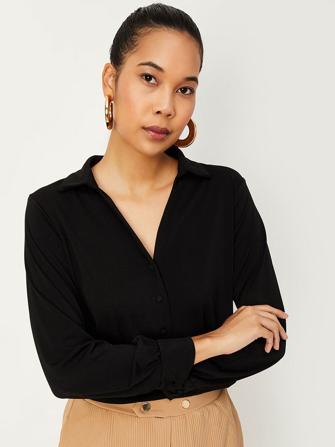 

max Classic Cotton Casual Shirt, Black