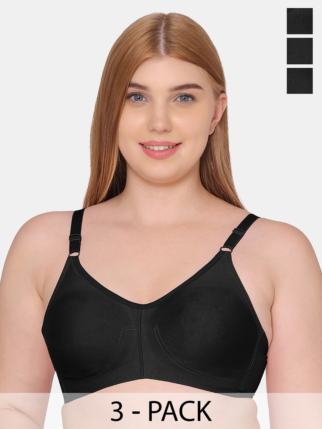 

Souminie Pack Of 3 Full Coverage Non Padded Cotton Everyday Bra With All Day Comfort, Black