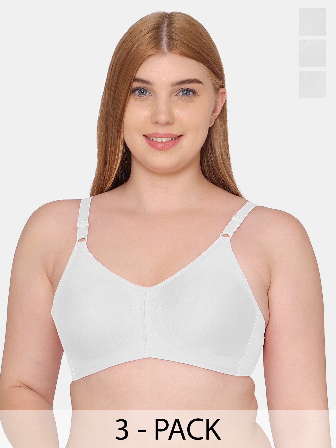 

Souminie Pack Of 3 Full Coverage Non Padded Everyday Bra With All Day Comfort, White