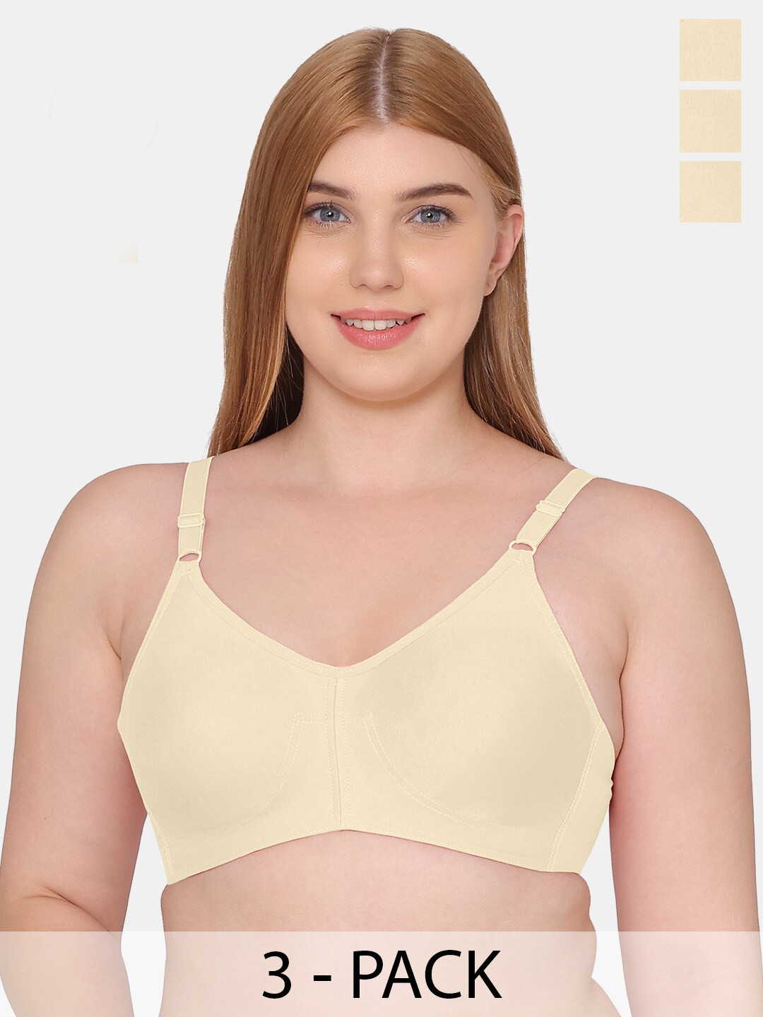 

Souminie Pack Of 3 Full Coverage Non Padded Cotton Everyday Bra With All Day Comfort, Beige