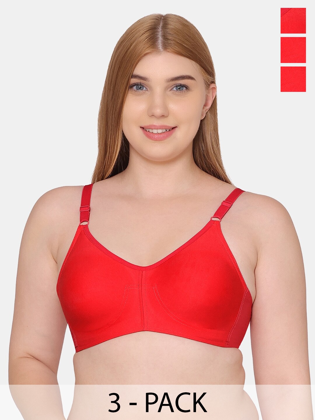 

Souminie Pack Of 3 Full Coverage Non Padded Cotton Everyday Bra With All Day Comfort, Red