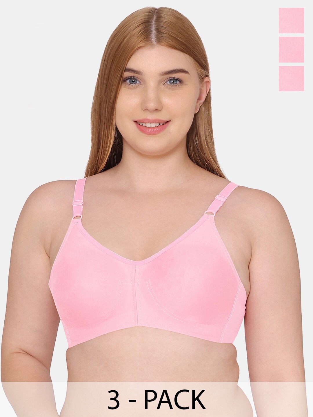 

Souminie Pack Of 3 Full Coverage Cotton Bra All Day Comfort, Pink