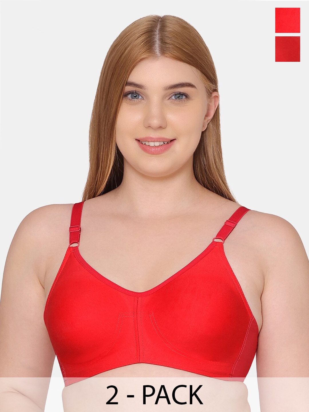 

Souminie Pack Of 3 Full Coverage Non Padded Everyday Bra With All Day Comfort, Red