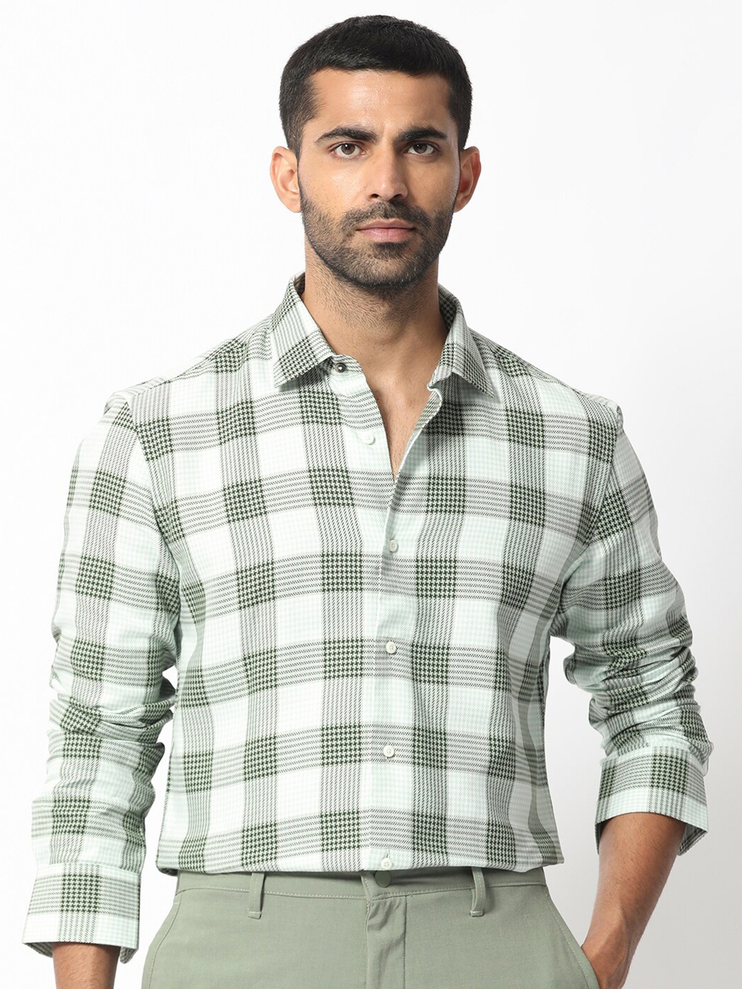

RARE RABBIT Men Ventura Slim Fit Gingham Checked Shirt, Green