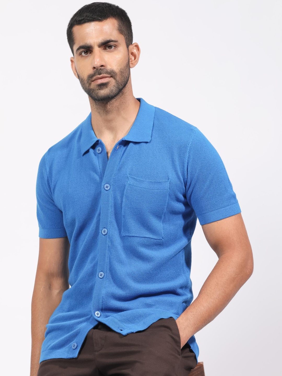 

RARE RABBIT Men Boise Spread Collar Slim Fit Cotton Shirt, Blue