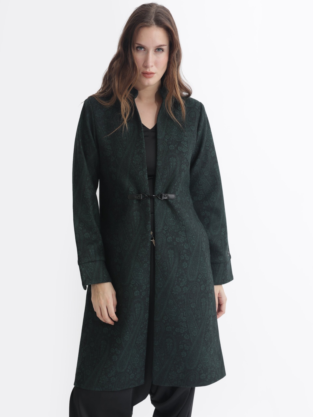 

RAREISM Floral Longline Open Front Jacket, Green