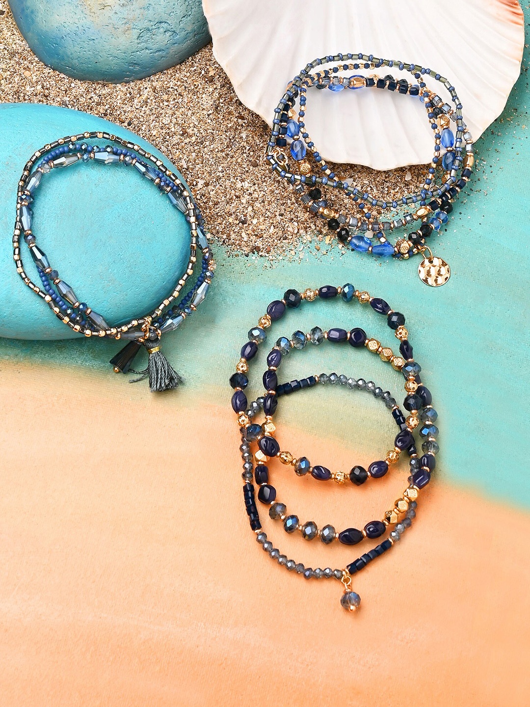 

Accessorize Set Of 10 Beaded Stretch Wraparound Bracelets, Black