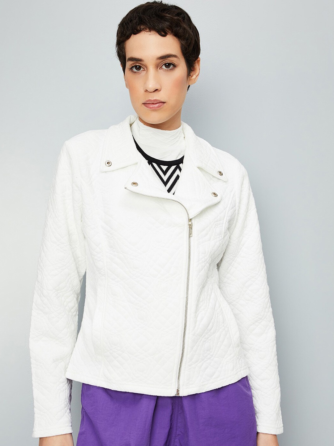 

max Self Design Open Front Jacket, White