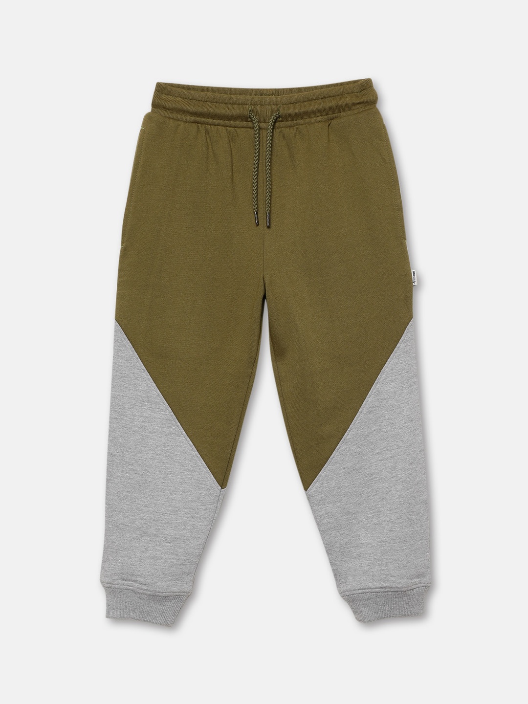 

mackly Boys Colourblocked Pure Cotton Joggers, Olive