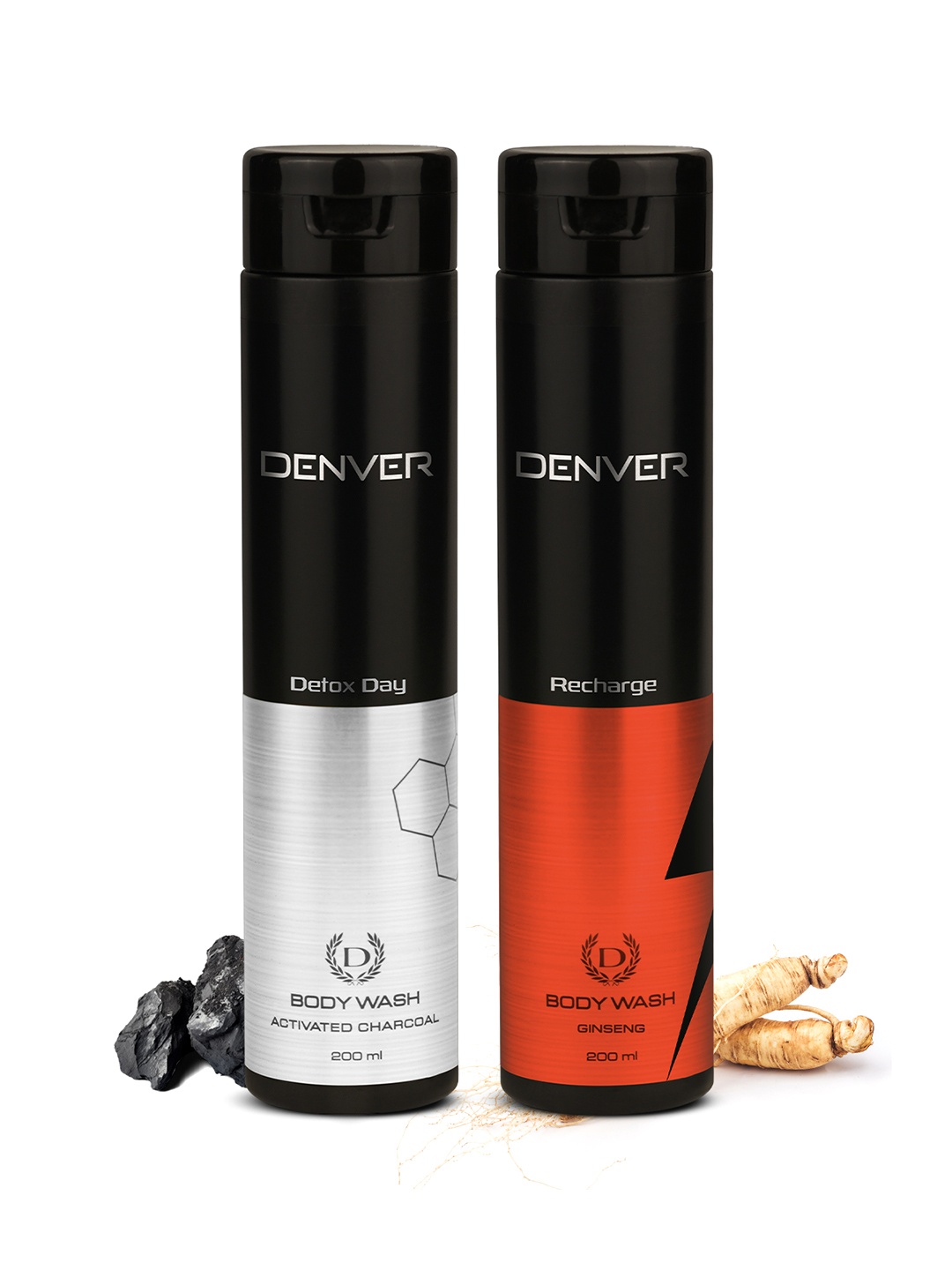

Denver Set of 2 Body Wash 200ml each - Detox Day + Recharge, Black