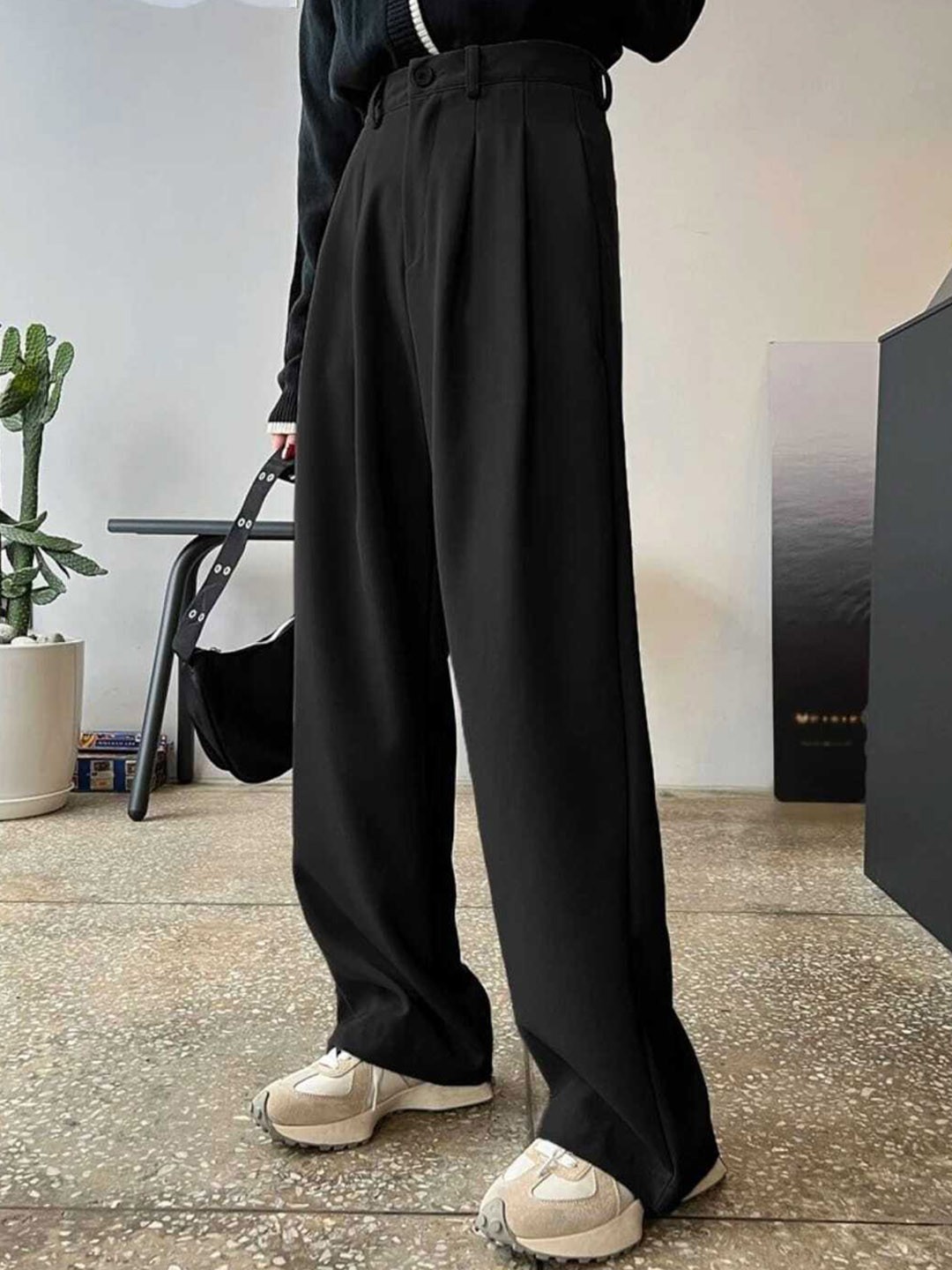 

BROADSTAR Women Pleated Korean Pants, Black