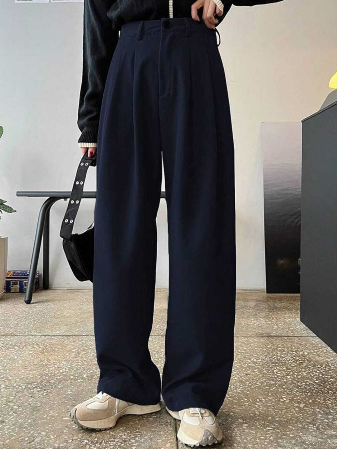 

BROADSTAR Women Pleated Korean Pants, Navy blue