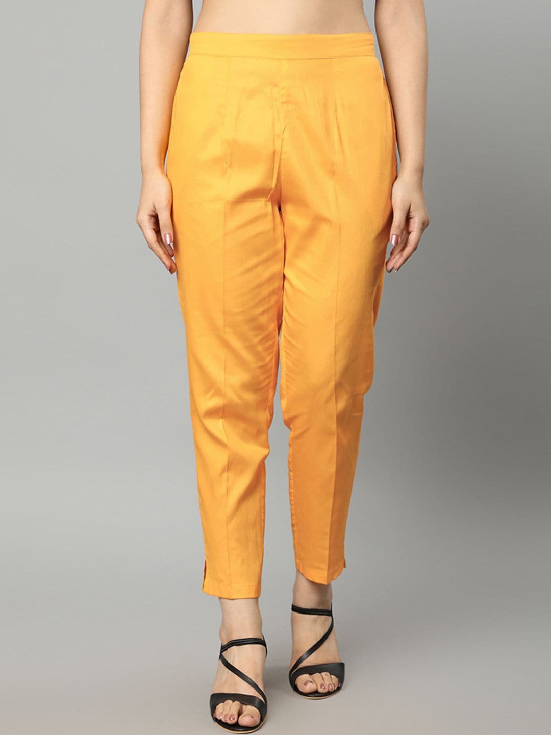 

Mera Rang Women Mid-Rise Pure Cotton Cigarette Trouser, Mustard