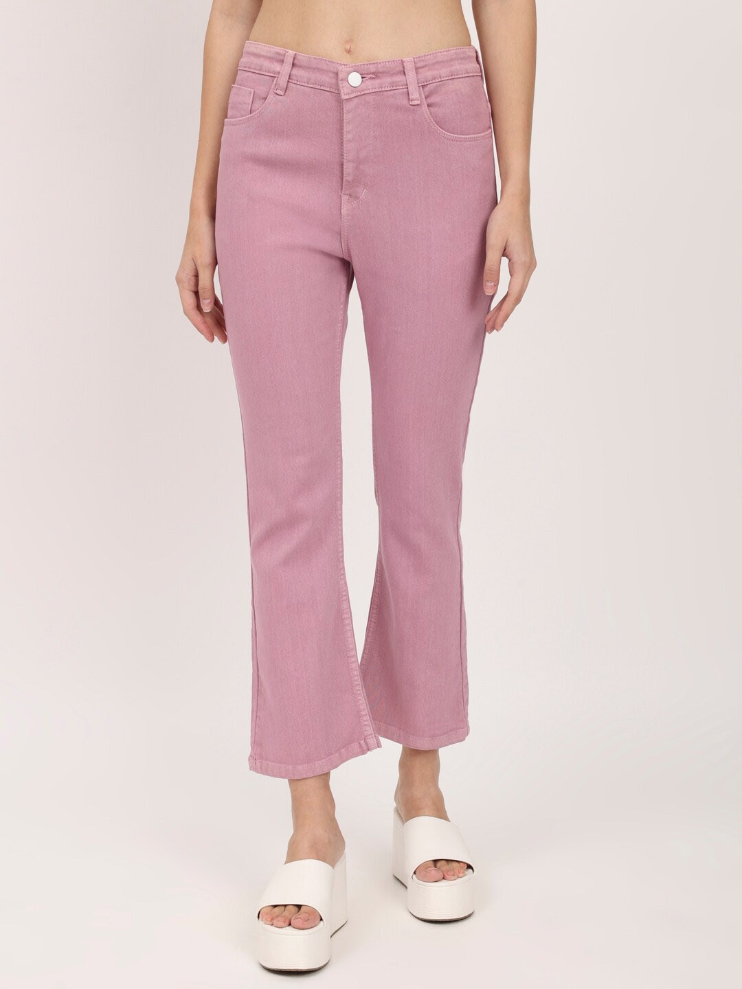 

AngelFab Women Jean Bootcut Mid-Rise Cotton Stretchable Jeans, Pink