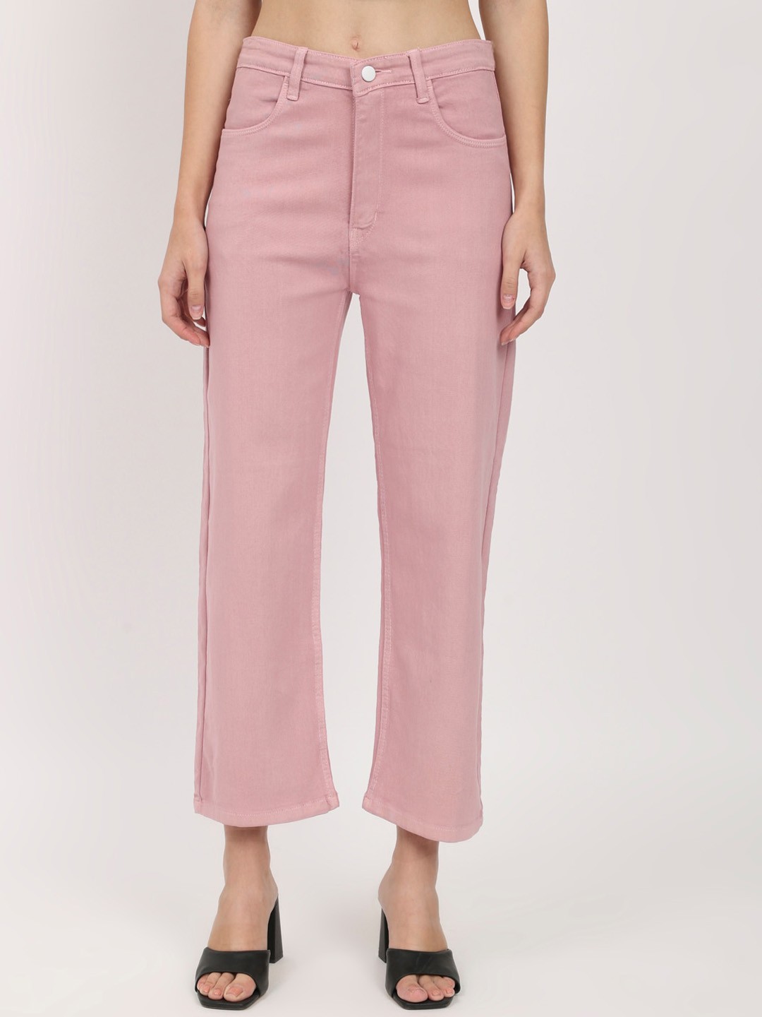 

AngelFab Women Pink Jean Straight Fit High-Rise Stretchable Cotton Jeans