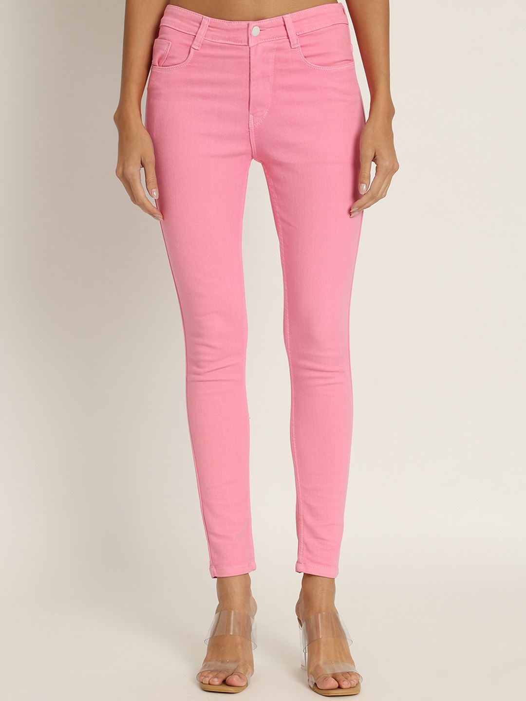 

AngelFab Women Jean Skinny Fit High-Rise Stretchable Cotton Jeans, Pink