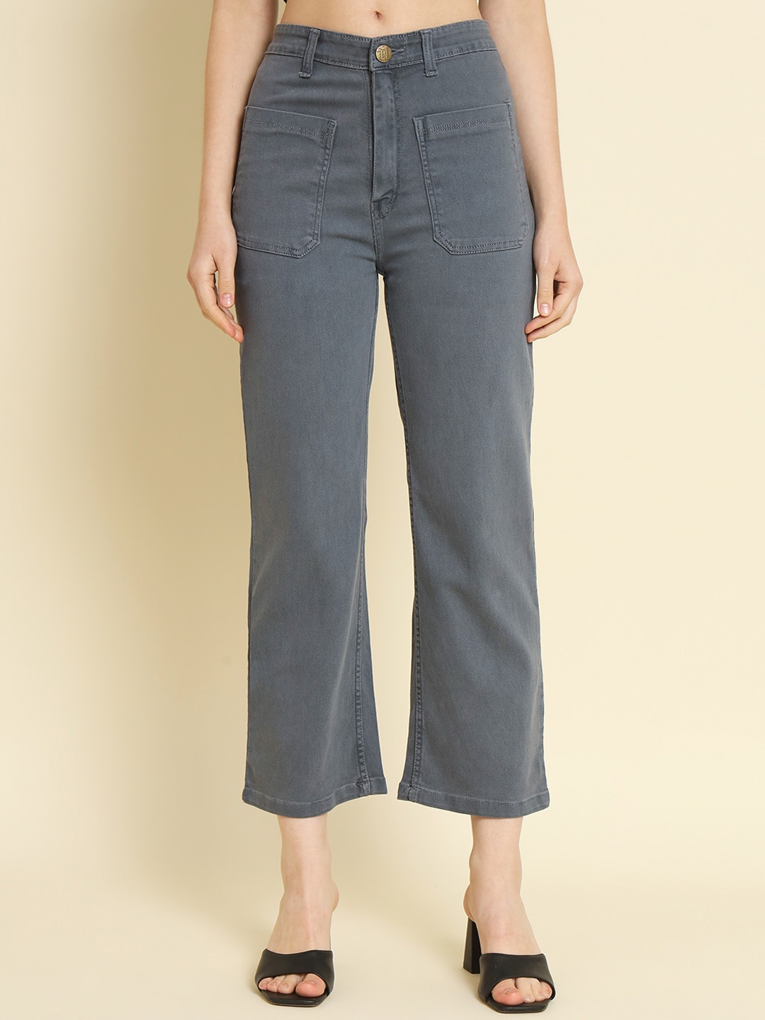 

AngelFab Women Jean Straight Fit Mid-Rise Clean Look Stretchable Cotton Jeans, Grey