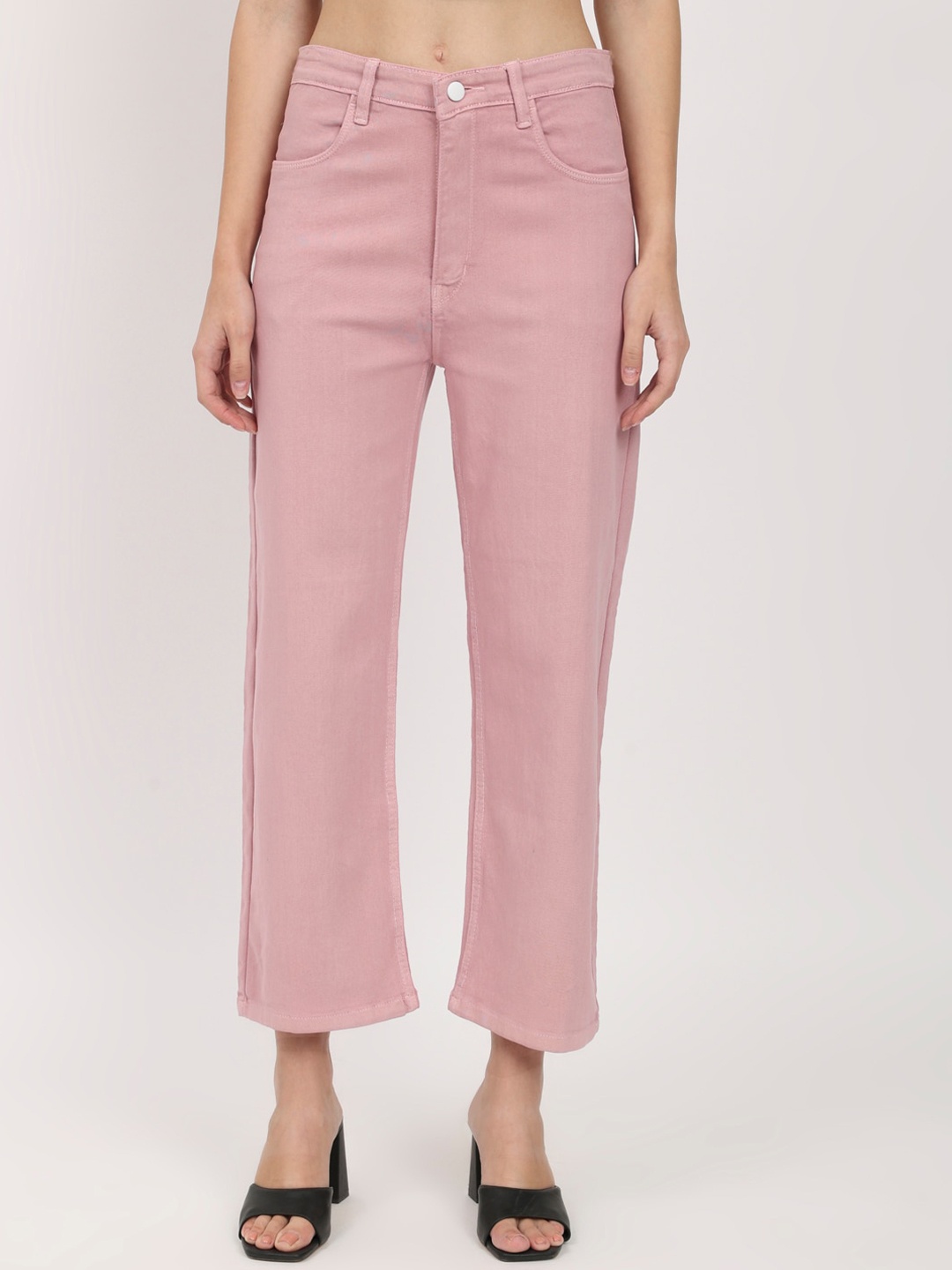 

AngelFab Women Jean Straight Fit High-Rise Clean Look Stretchable Jeans, Pink
