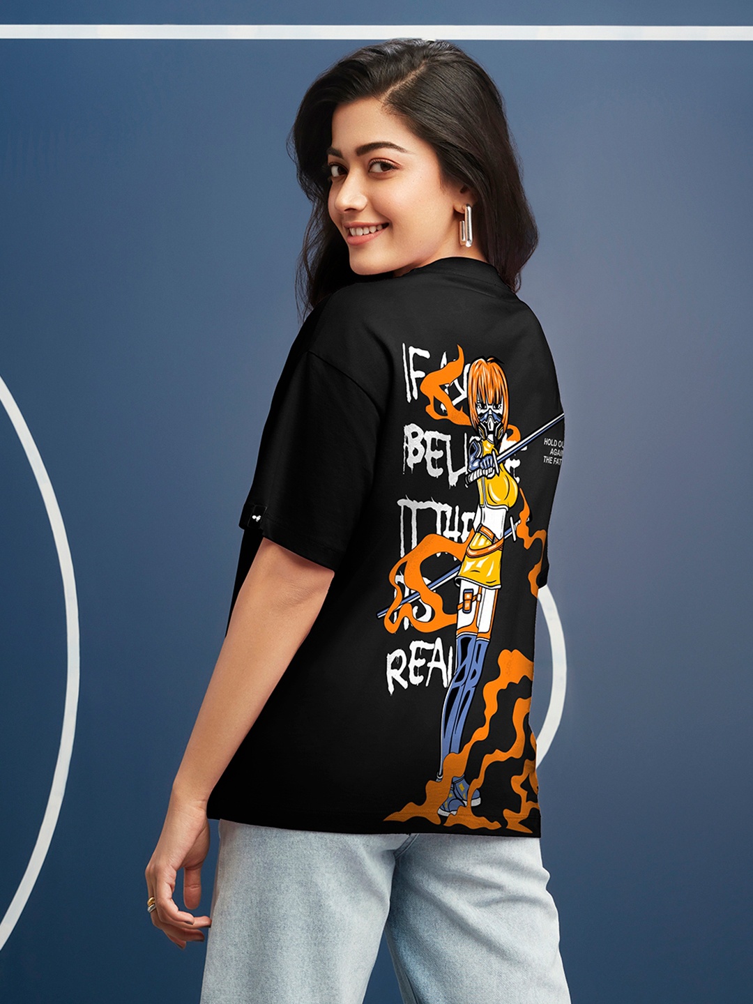 Bewakoof Black Nessy Graphic Printed Pure Cotton Oversized T-shirt