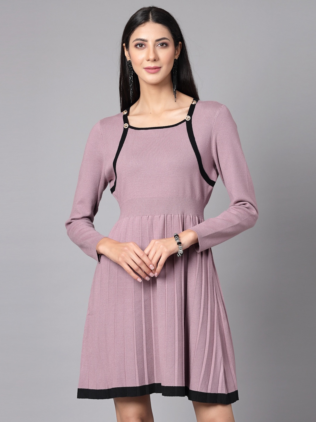 

Mafadeny Square Neck Fit & Flare Dress, Mauve