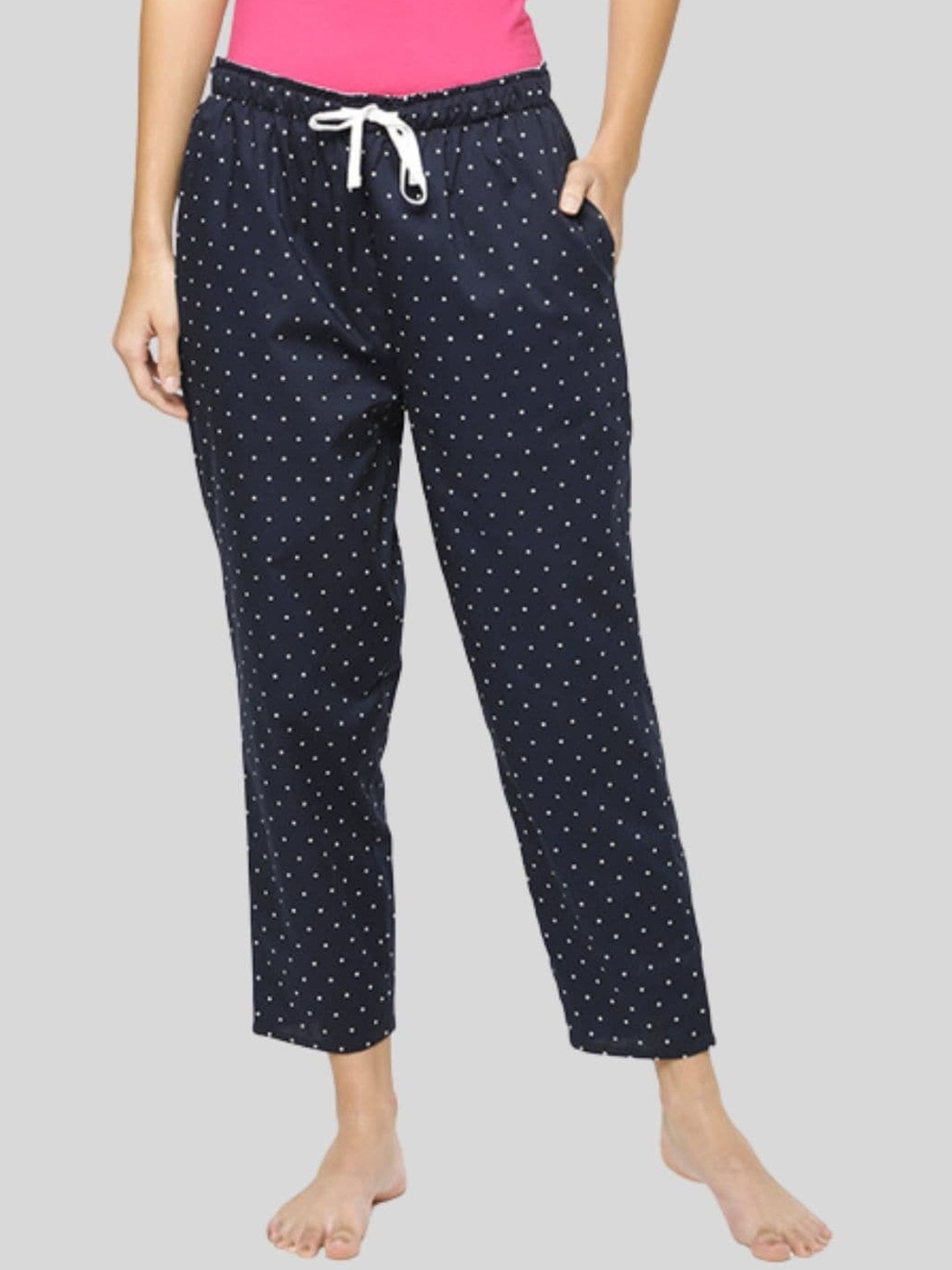

Bareblow Women Printed Cotton Lounge Pants, Navy blue