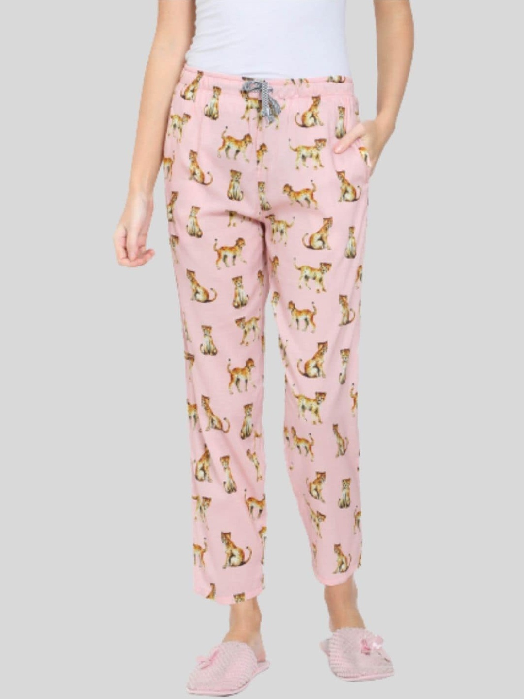 

Bareblow Women Printed Cotton Lounge Pants, Pink