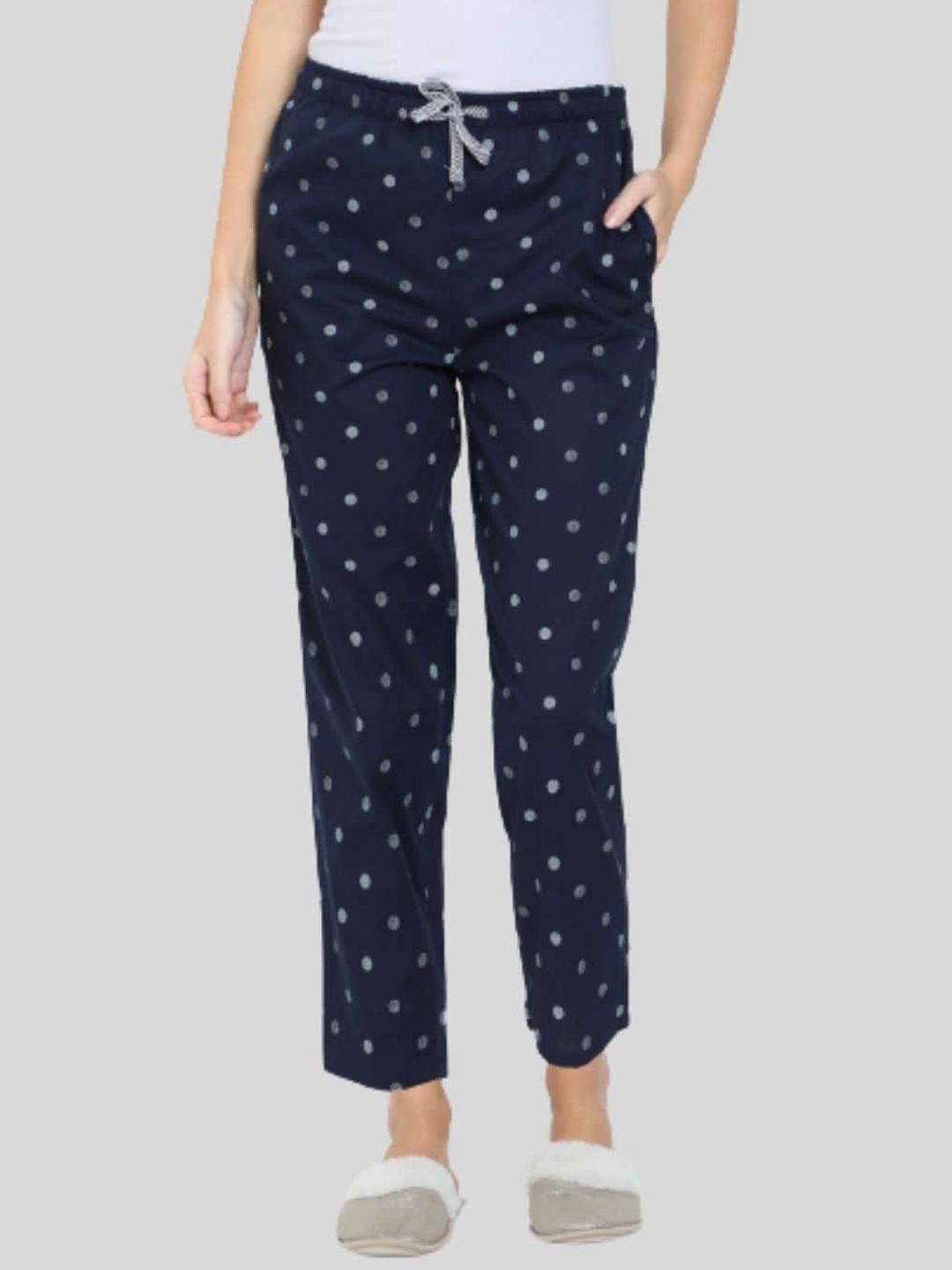 

Bareblow Women Printed Lounge Pants, Navy blue