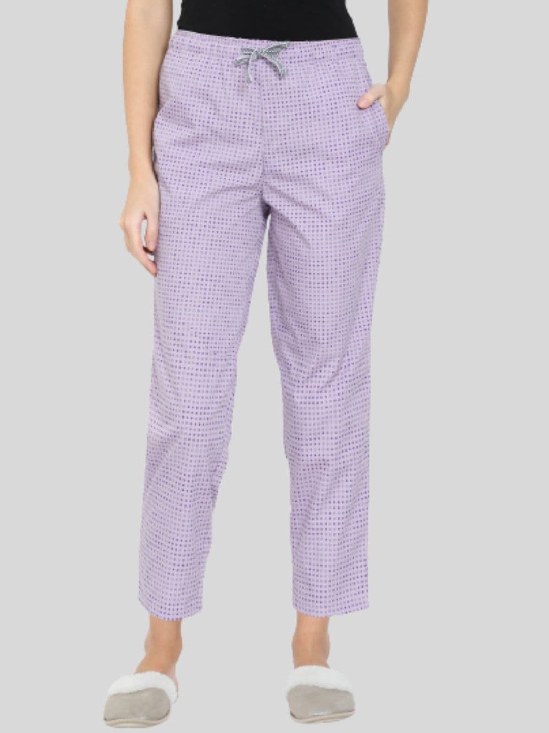 

Bareblow Women Printed Mid Rise Cotton Lounge Pants, Purple