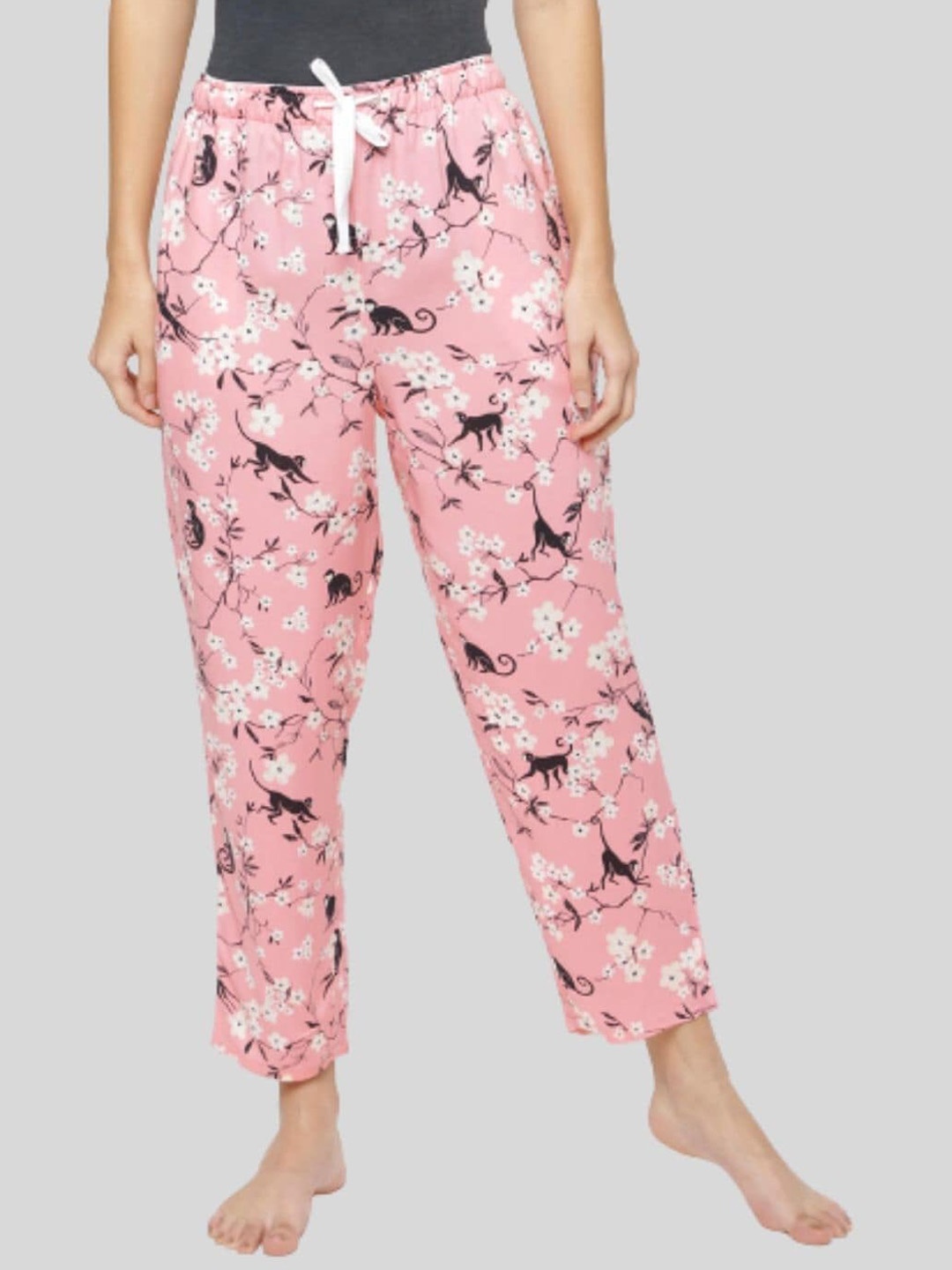

Bareblow Women Printed Mid Rise Cotton Lounge Pants, Pink