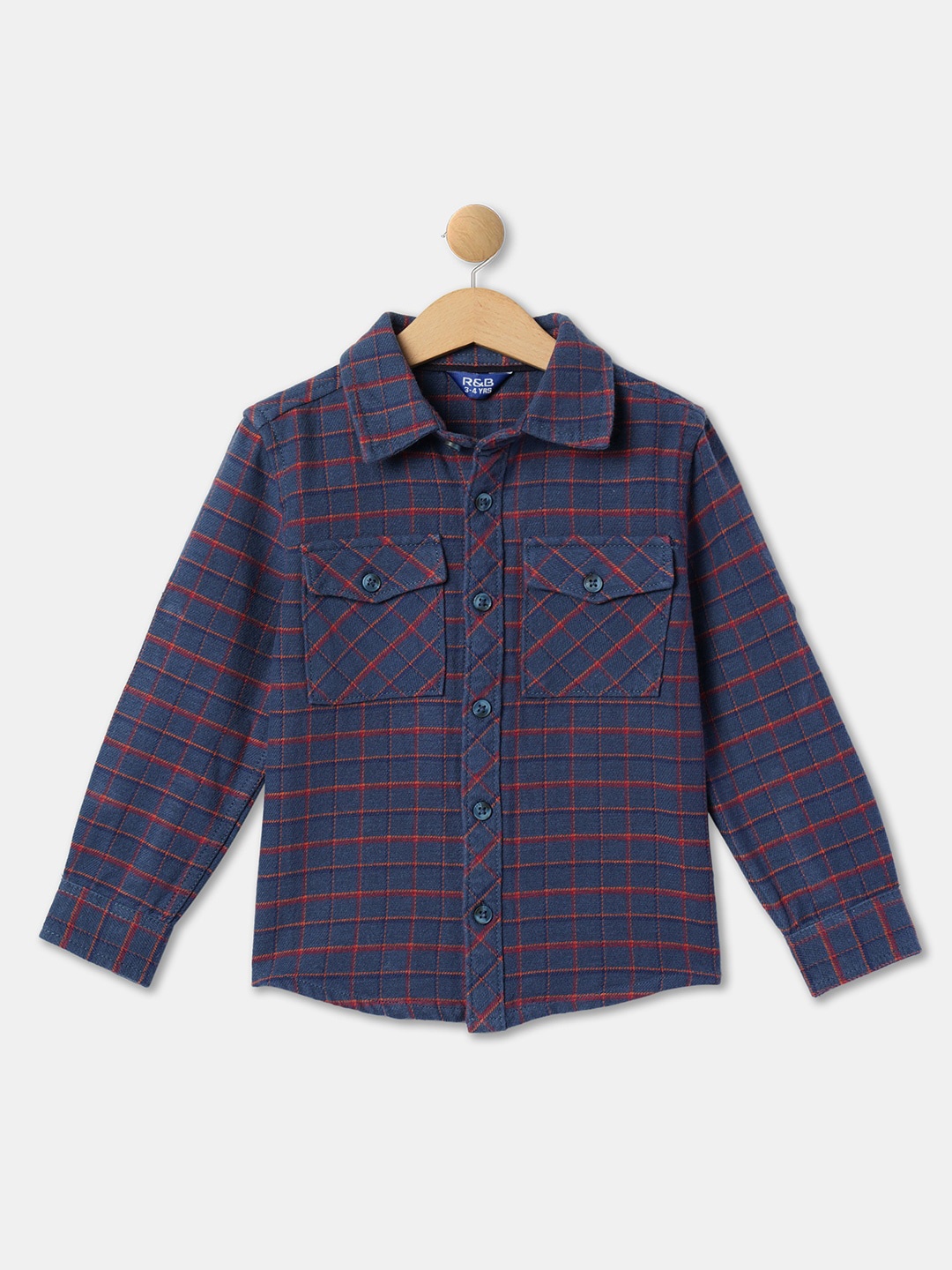 

R&B Boys Checkes Spread Collar Cotton Casual Shirt, Blue