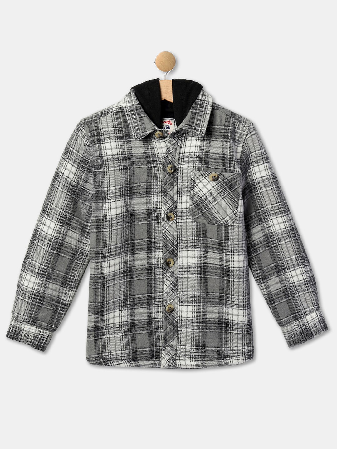 

R&B Boys Tartan Checks Hooded Cotton Casual Shirt, Beige