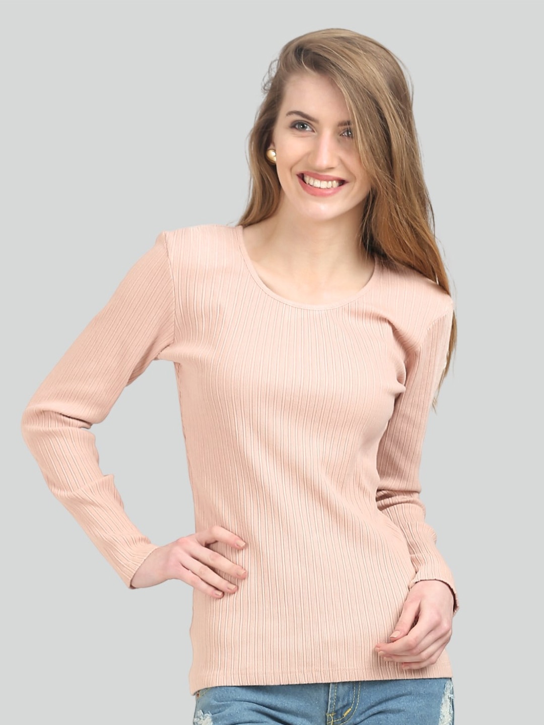 

Moda Elementi Self Design Long Sleeves Top, Peach
