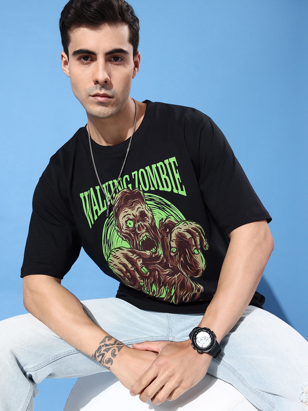 

FREE SOCIETY Men Graphic Printed Oversized T-shirt, Black