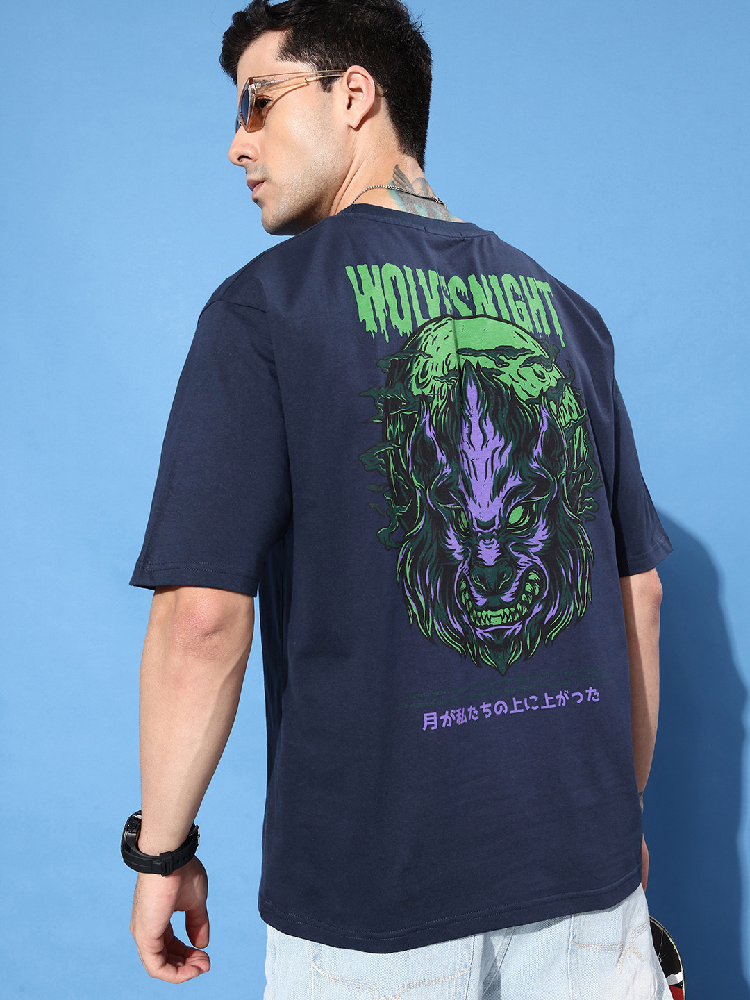 

FREE SOCIETY Men Graphic Printed Oversized T-shirt, Navy blue