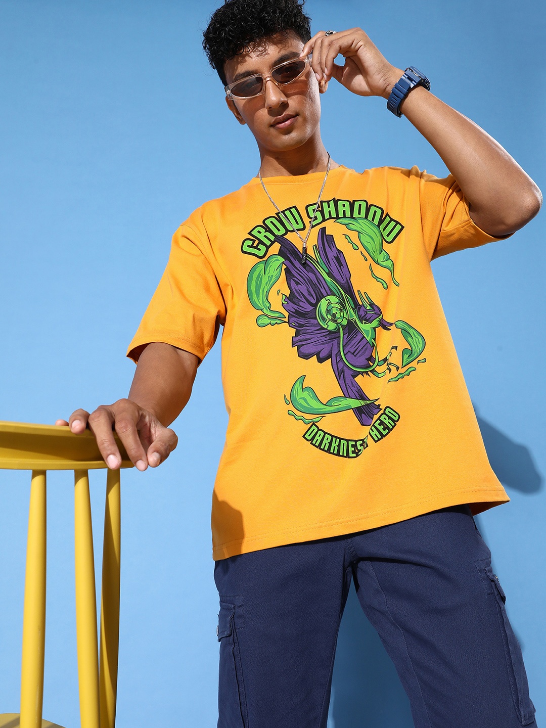 

FREE SOCIETY Men Graphic Printed Oversized T-shirt, Mustard