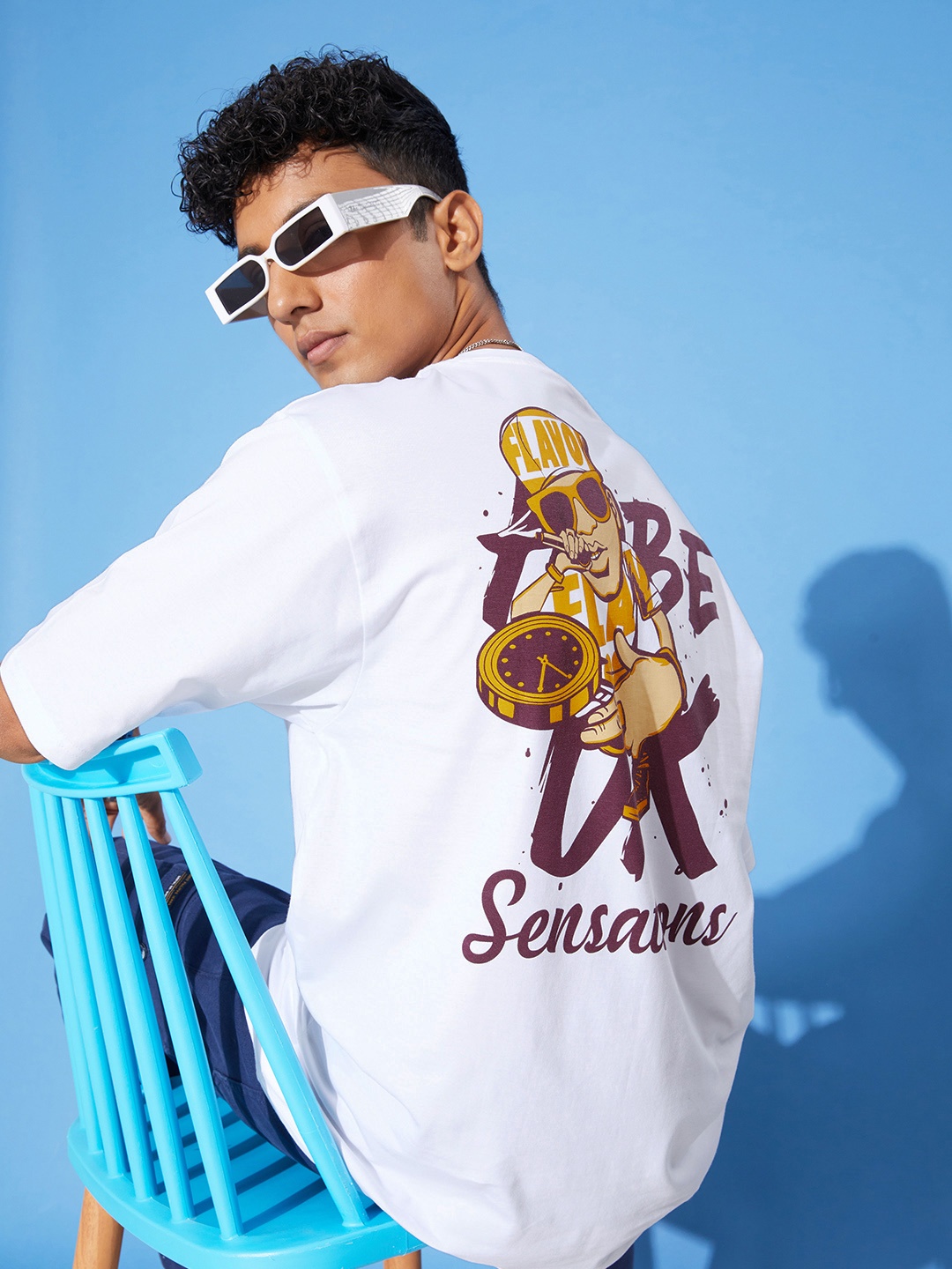 

FREE SOCIETY Men Printed Drop-Shoulder Sleeves Oversized Pure Cotton T-shirt, White