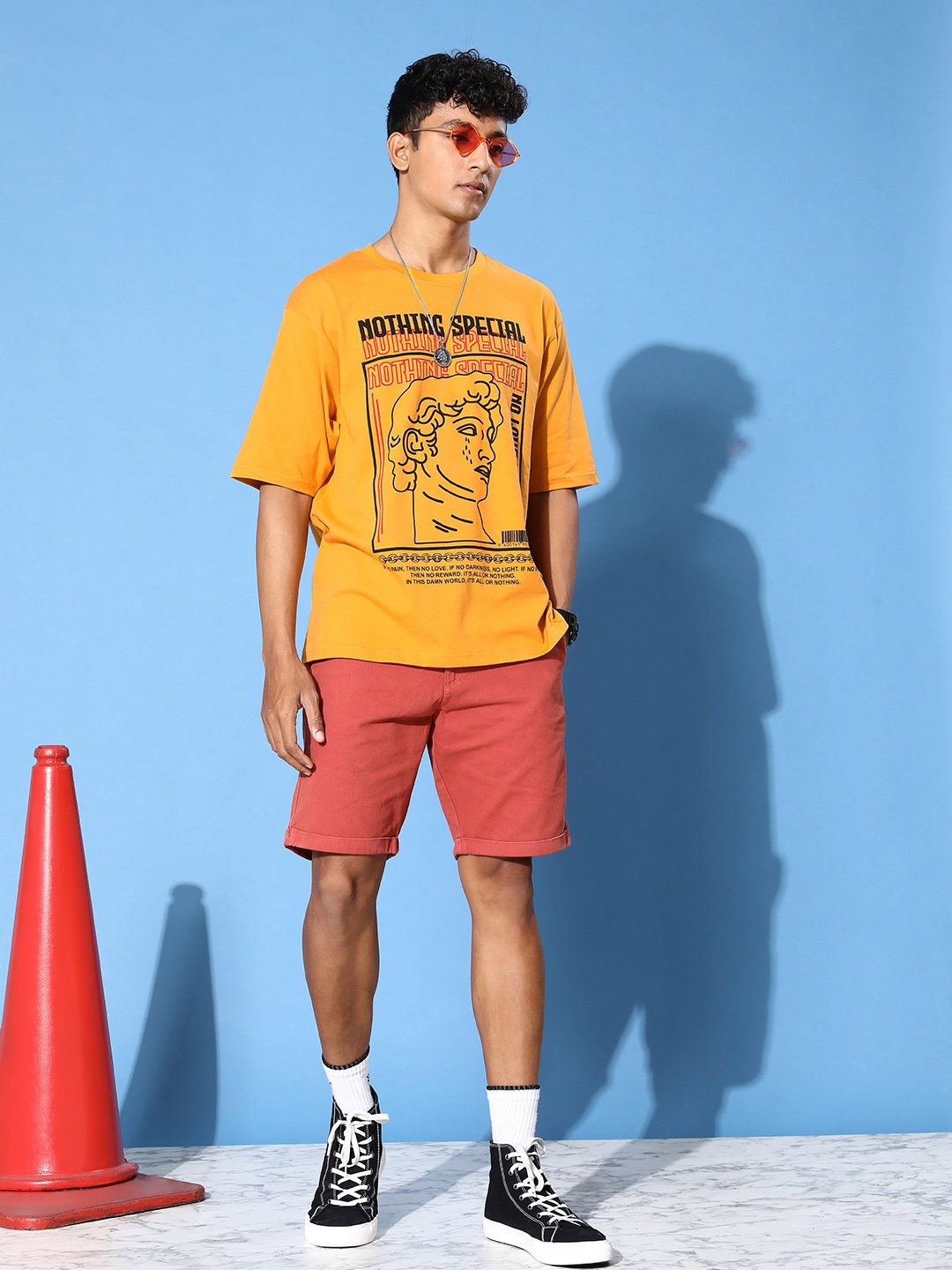 

FREE SOCIETY Men Graphic Printed Oversized T-shirt, Mustard