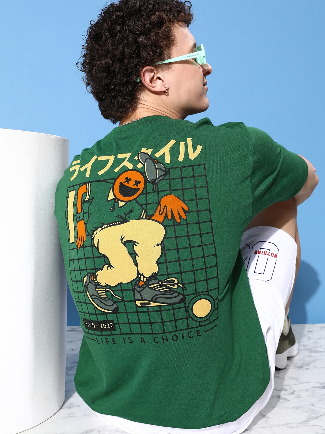 

FREE SOCIETY Men Graphic Printed Oversized T-shirt, Green