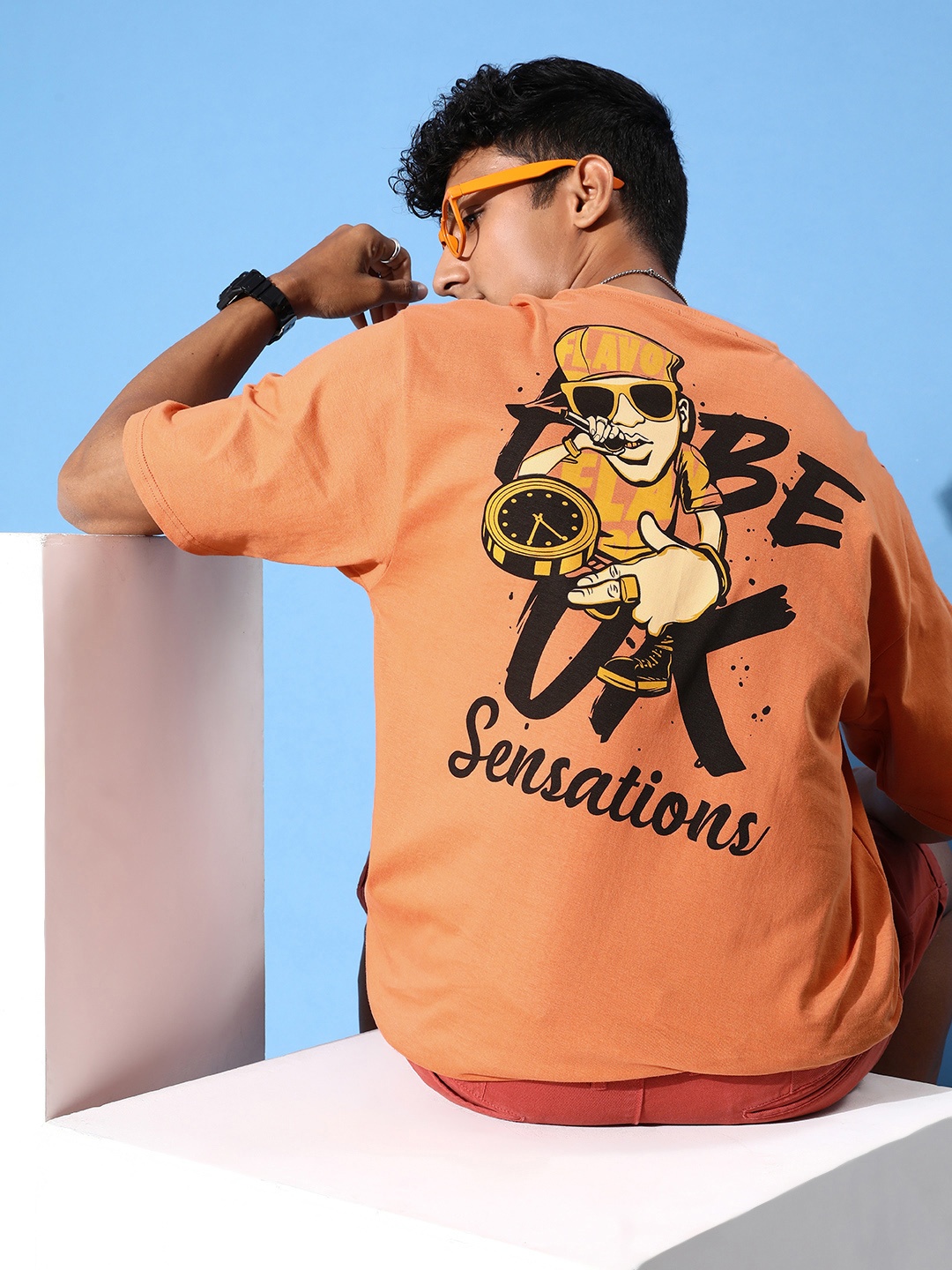 

FREE SOCIETY Men Graphic Printed Oversized T-shirt, Brown