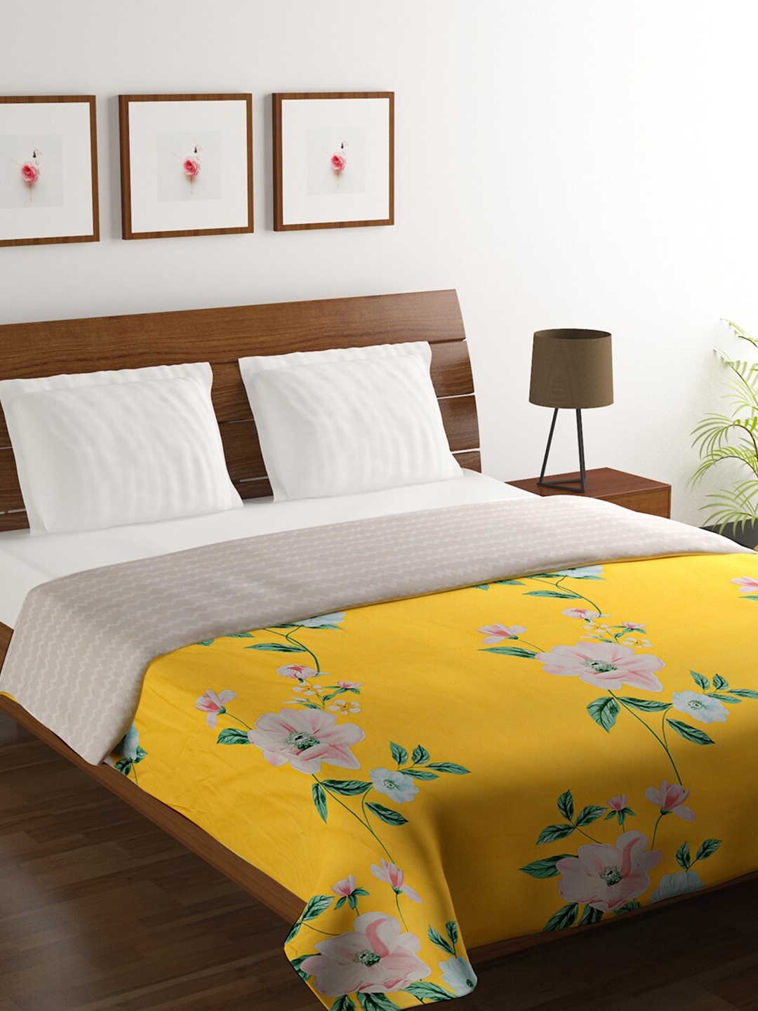 

HOMETALES Yellow & Green Floral Microfiber AC Room 110 GSM Double Bed Dohar