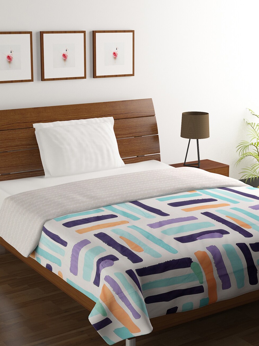 

HOMETALES Blue & Navy Blue Striped Microfiber AC Room 110 GSM Single Bed Dohar