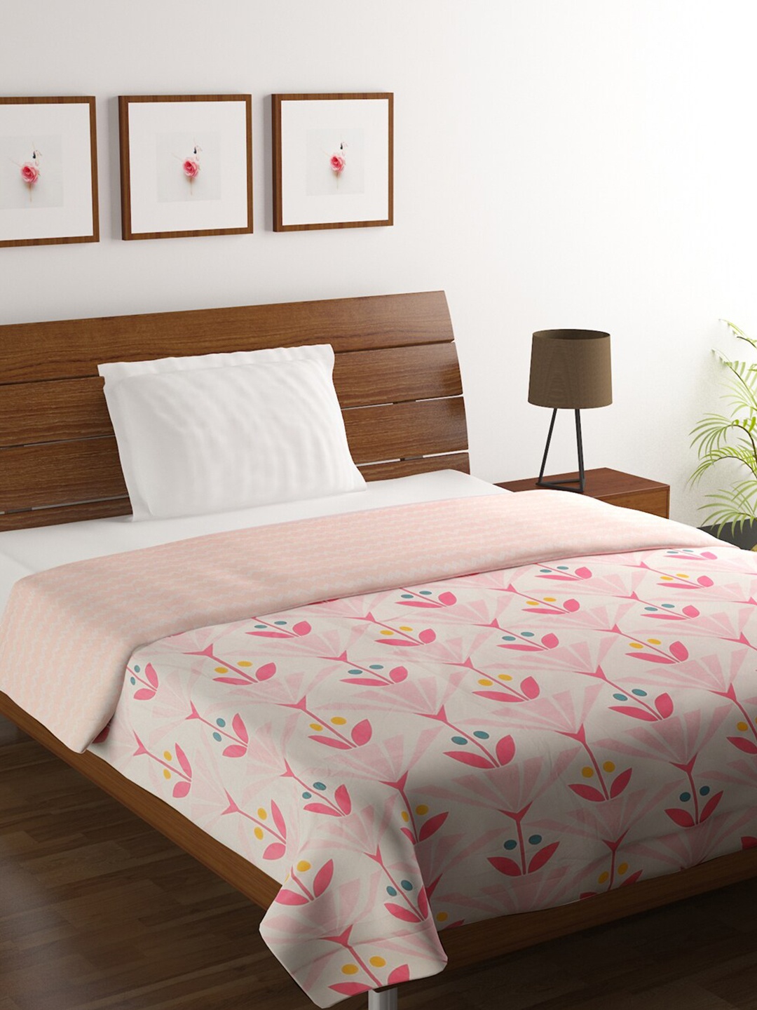 

HOMETALES Pink & Teal Floral Microfiber AC Room 110 GSM Single Bed Dohar